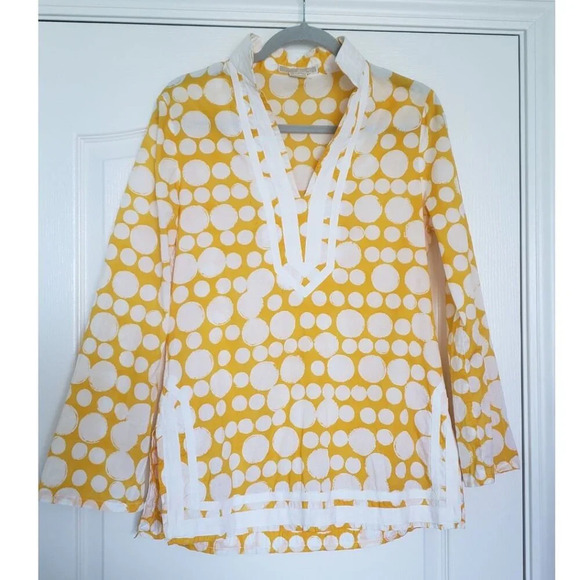 Michael  by Michael Kors tunic top Yellow White Circle Print Tunic MEDIUM - Picture 10 of 11